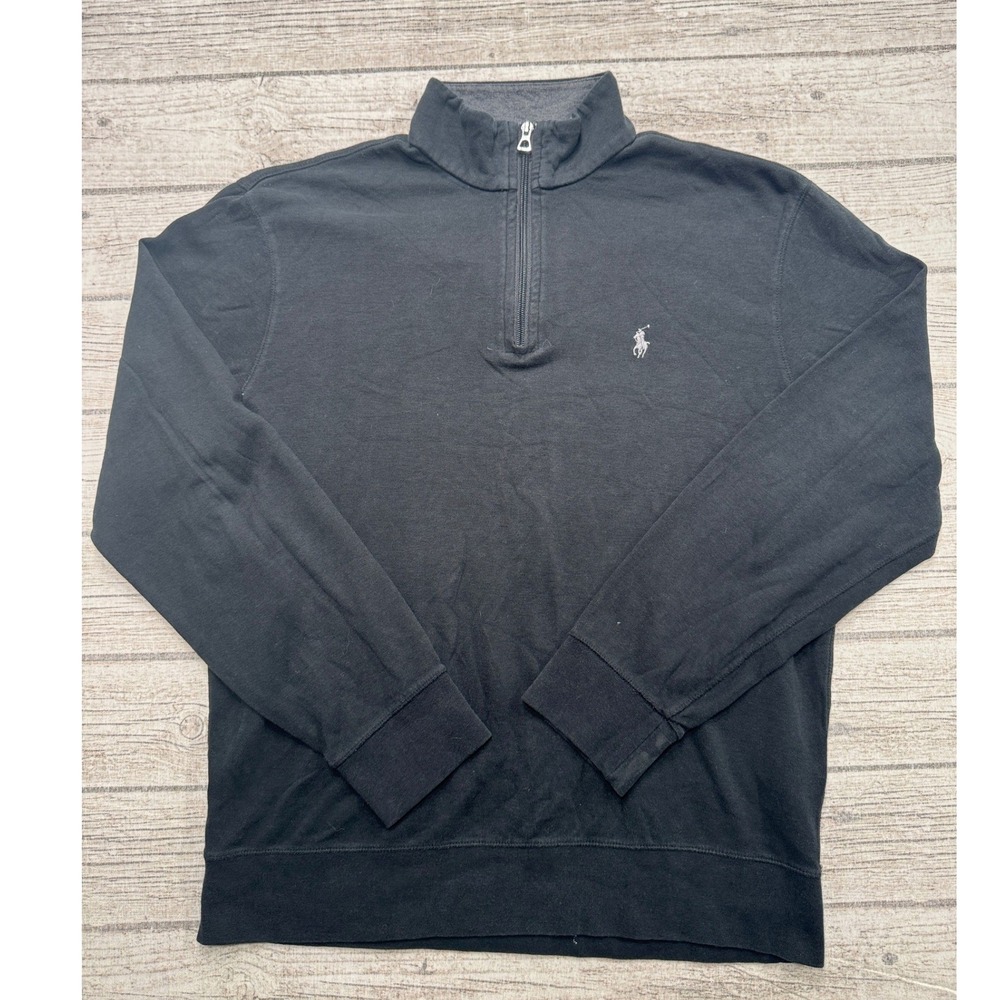 Polo Ralph Lauren Sweater Men's Medium Black Relaxed Fit Quarter Zip Pullover